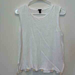 J. Crew sleeveless top size small. Tan Pom Pom hem